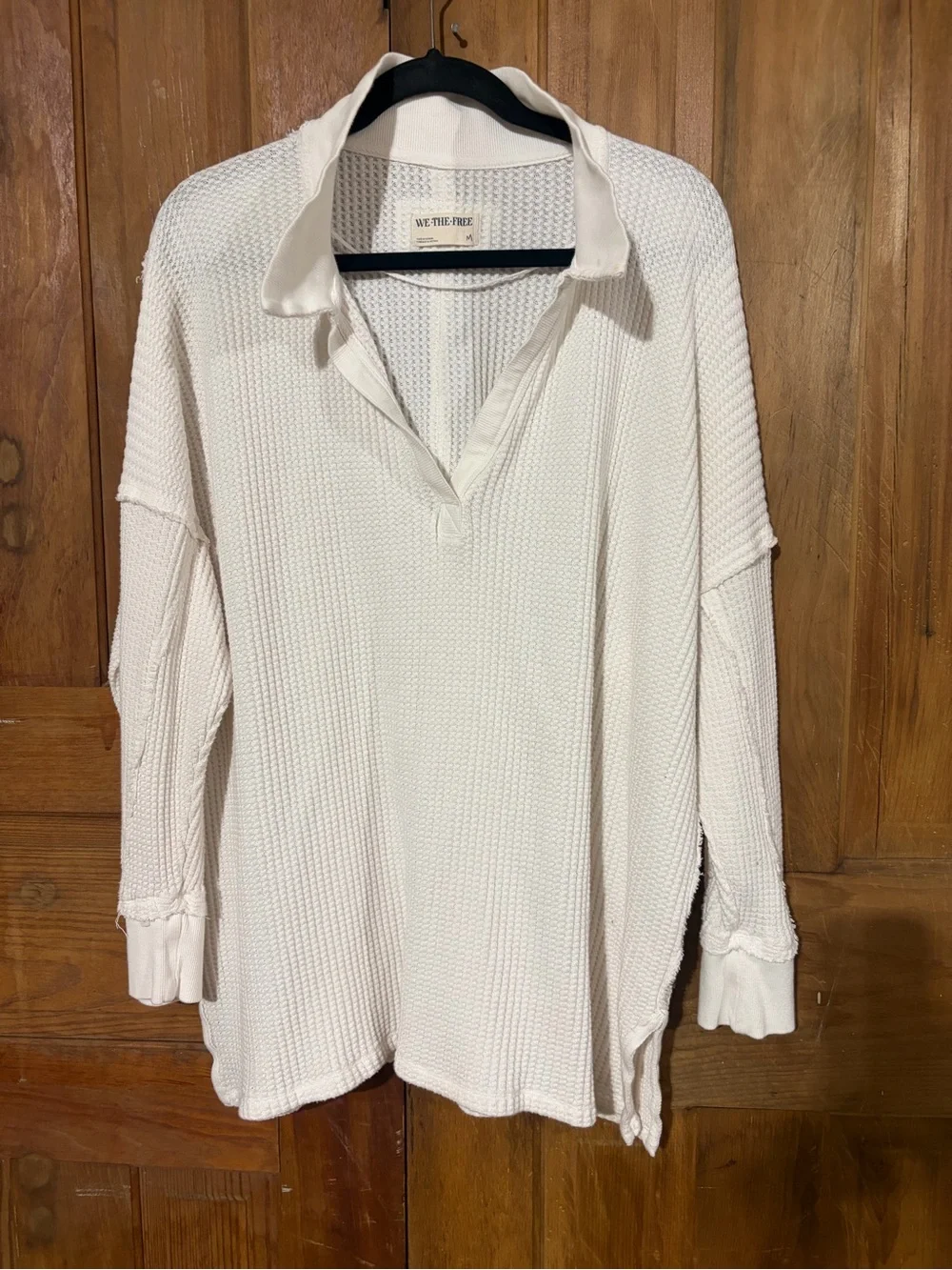 Free People | We The Free – Travis Polo Oversized Waffle Knit – Ivory – Sz. M